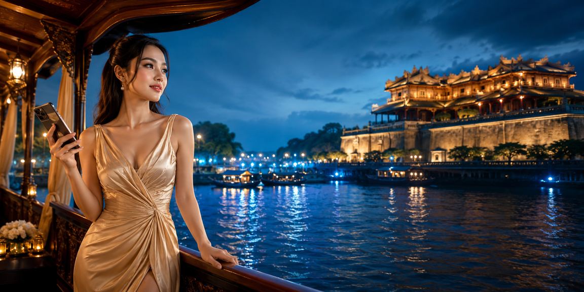 Người chơi nữ tại Huế đọc thông tin hướng dẫn đăng ký nhận thưởng trên điện thoại