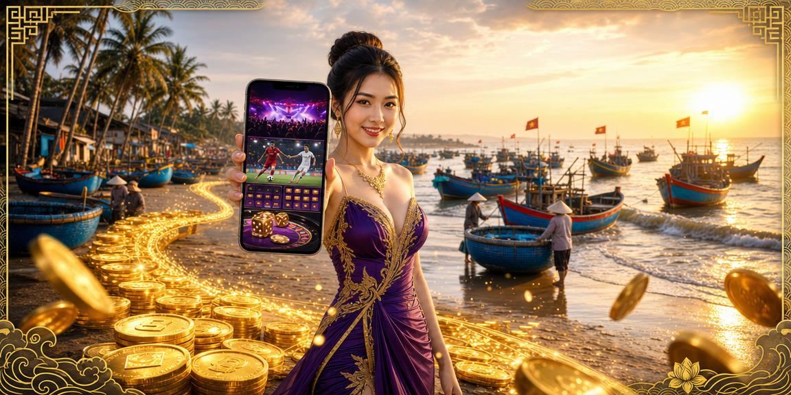 Người dùng chơi casino trên điện thoại di động tại bãi biển Mũi Né đầy nắng